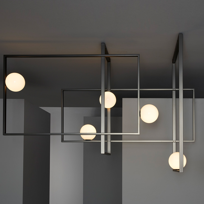 Люстра Mondrian Glass Venicem Ceiling Lamp graphite Белое матовое стекло Графит сатин в Перми | Loft Concept 