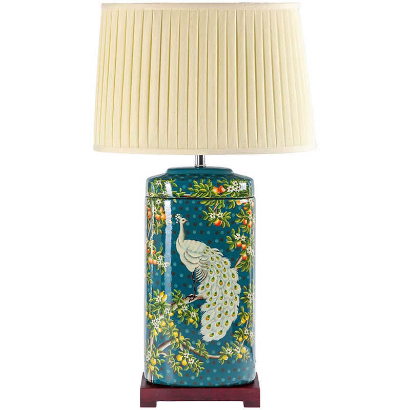 Настольная лампа White Peacock Lampshade Изумрудный Бежевый Мульти в Перми | Loft Concept 