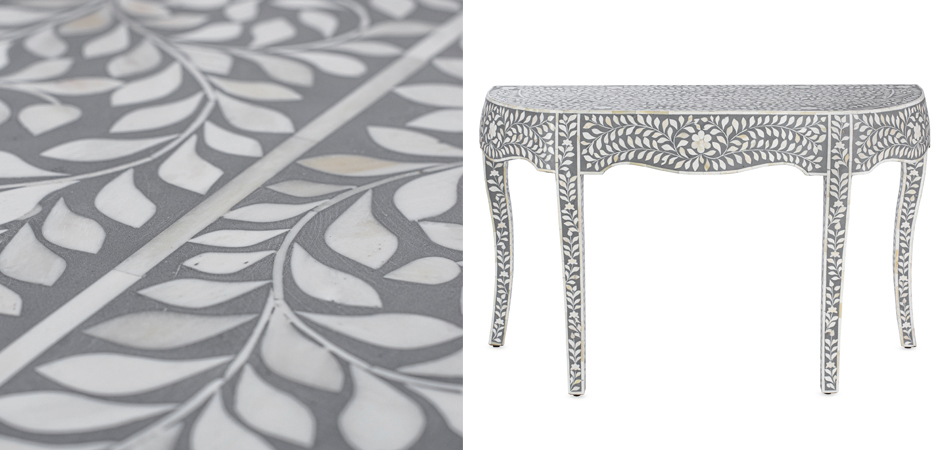 Консоль серый орнамент отделка кость BONE INLAY CONSOL TABLE Консоль серый орнамент отделка кость BONE INLAY CONSOL TABLE - Loft-Concept в Перми