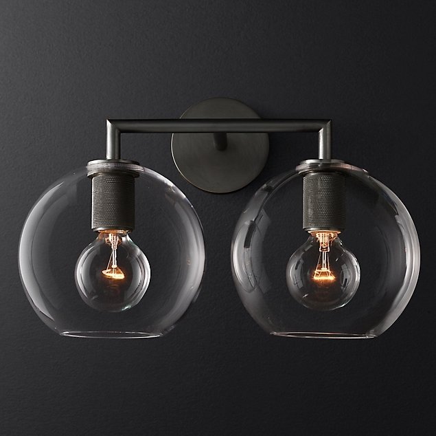 Бра RH Utilitaire Globe Shade Double Sconce Black Прозрачное Стекло Темная бронза в Перми | Loft Concept 