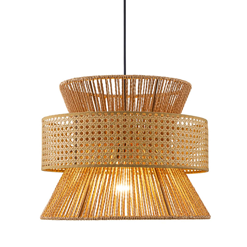 Подвесной светильник с абажуром из натуральных материалов Light Inside the Cell Бежевый Черный в Перми | Loft Concept 