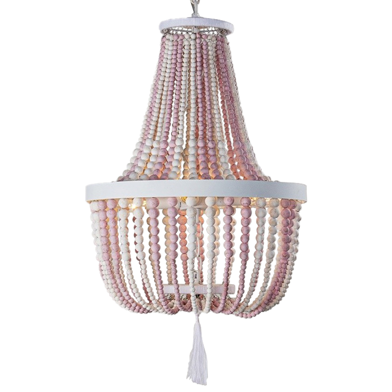 Люстра каплевидной формы украшенная круглыми бусинами розовая Wooden Pink Chandelier Белый Розовый в Перми | Loft Concept 