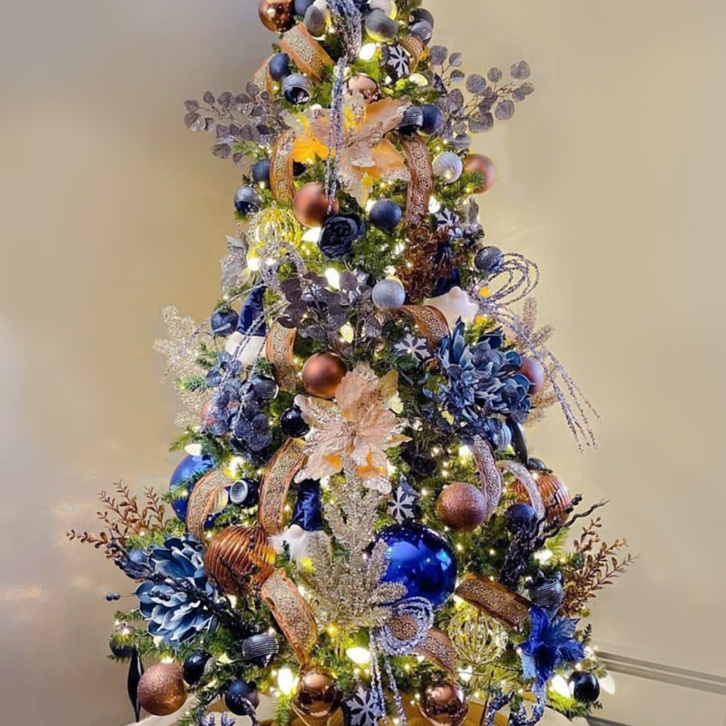 Дизайнерская Ель Синие Цветы Christmas tree Blue flowers Синий Золотой Серебряный в Перми | Loft Concept 