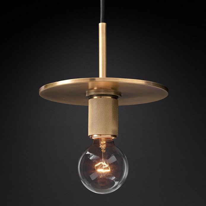 Подвесной светильник RH Utilitaire Disk Shade Pendant Brass Латунь Прозрачное Стекло в Перми | Loft Concept 