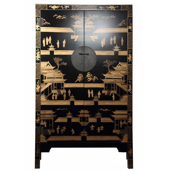 Китайский шкаф Black Gold Cabinet Low Черный в Перми | Loft Concept 