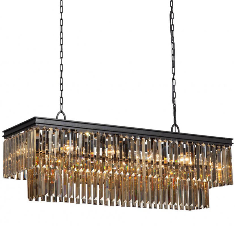 Люстра Odeon Amber Glass Rectangular Chandelier Black iron Янтарное стекло длина 120 Черный матовый в Перми | Loft Concept 