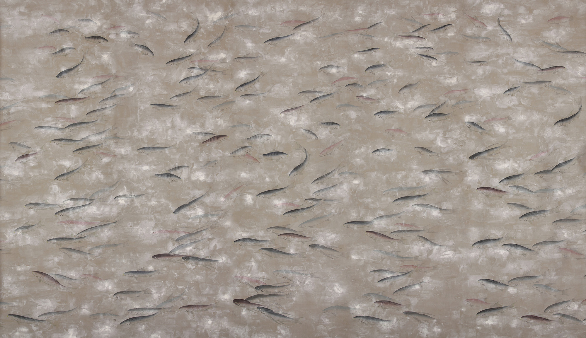 Обои ручная роспись Fishes Blue Pearl on Lead Grey dyed silk with antiquing Обои ручная роспись Fishes Blue Pearl on Lead Grey dyed silk with antiquing - постер Loft-Concept в Перми