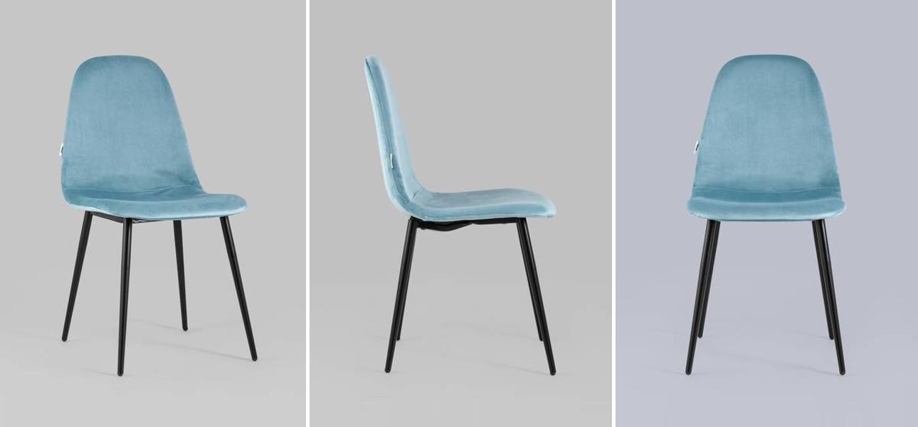 Стул Archie Chair Черные ножки Голубой Велюр - фото