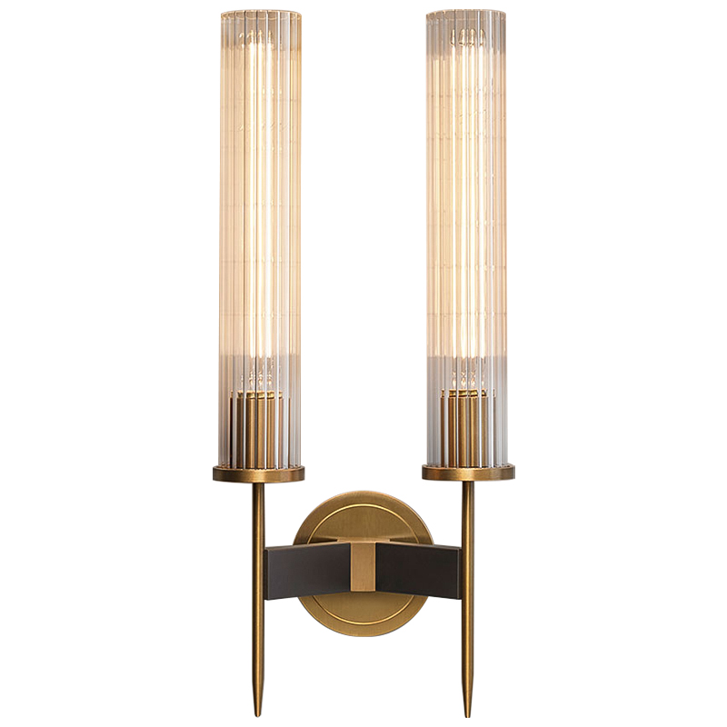 Бра Jonathan Browning ALOUETTE DOUBLE SCONCE Прозрачное Стекло Латунь Черный в Перми | Loft Concept 