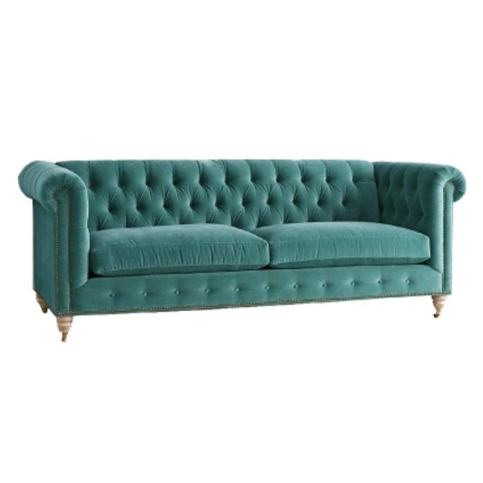 Трехместный диван Velvet Lyre Chesterfield Sofa Серый Фиолетовый Красный Малахит (зеленый) Бирюзовый Голубой пастельный Золотой в Перми | Loft Concept 