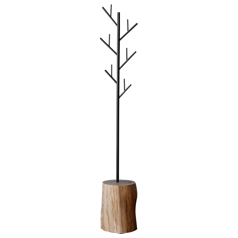 Вешалка Metal Branches and Stump Floor Hanger Black Черный Светлый дуб в Перми | Loft Concept 