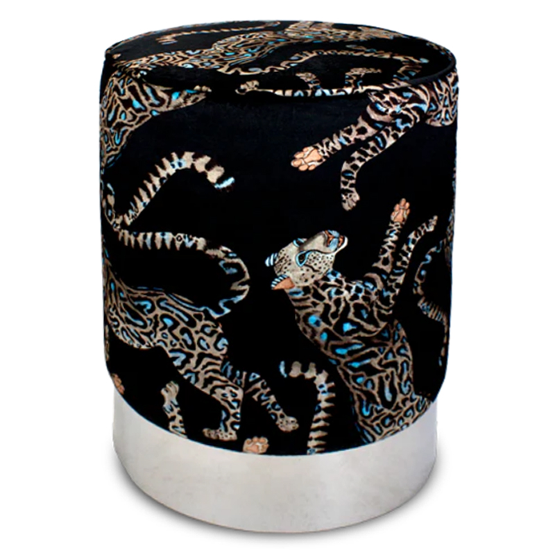 Пуф Леопарды Cheetah Kings Starry Nights Velvet Pouffe Черный Серебряный в Перми | Loft Concept 