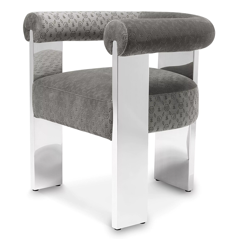 Стул Philipp Plein Dining Chair Icon Grey Серый Хром в Перми | Loft Concept 