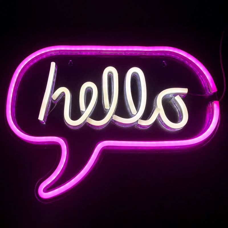 Неоновая настенная лампа Hello Neon Wall Lamp Розовый Белый в Перми | Loft Concept 