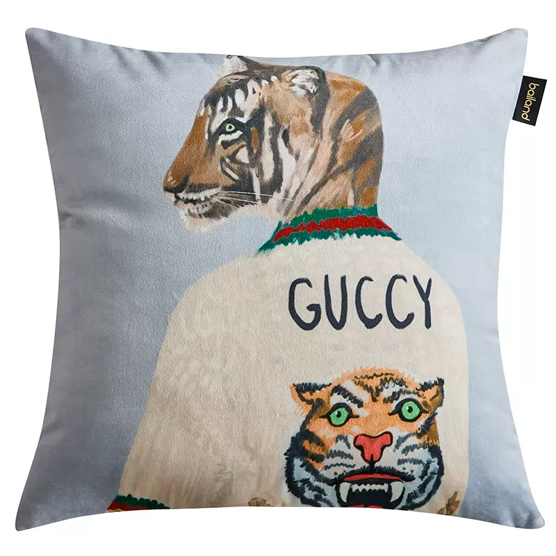 Декоративная подушка Стиль Gucci Tiger Cushion Grey Серый Мульти в Перми | Loft Concept 