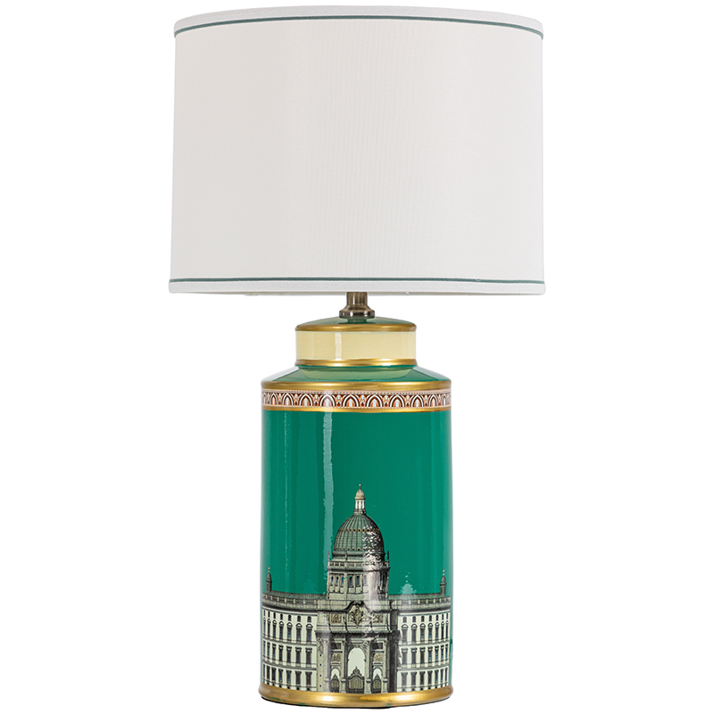 Настольная лампа Old Town Green Lampshade Белый Зеленый Золотой в Перми | Loft Concept 