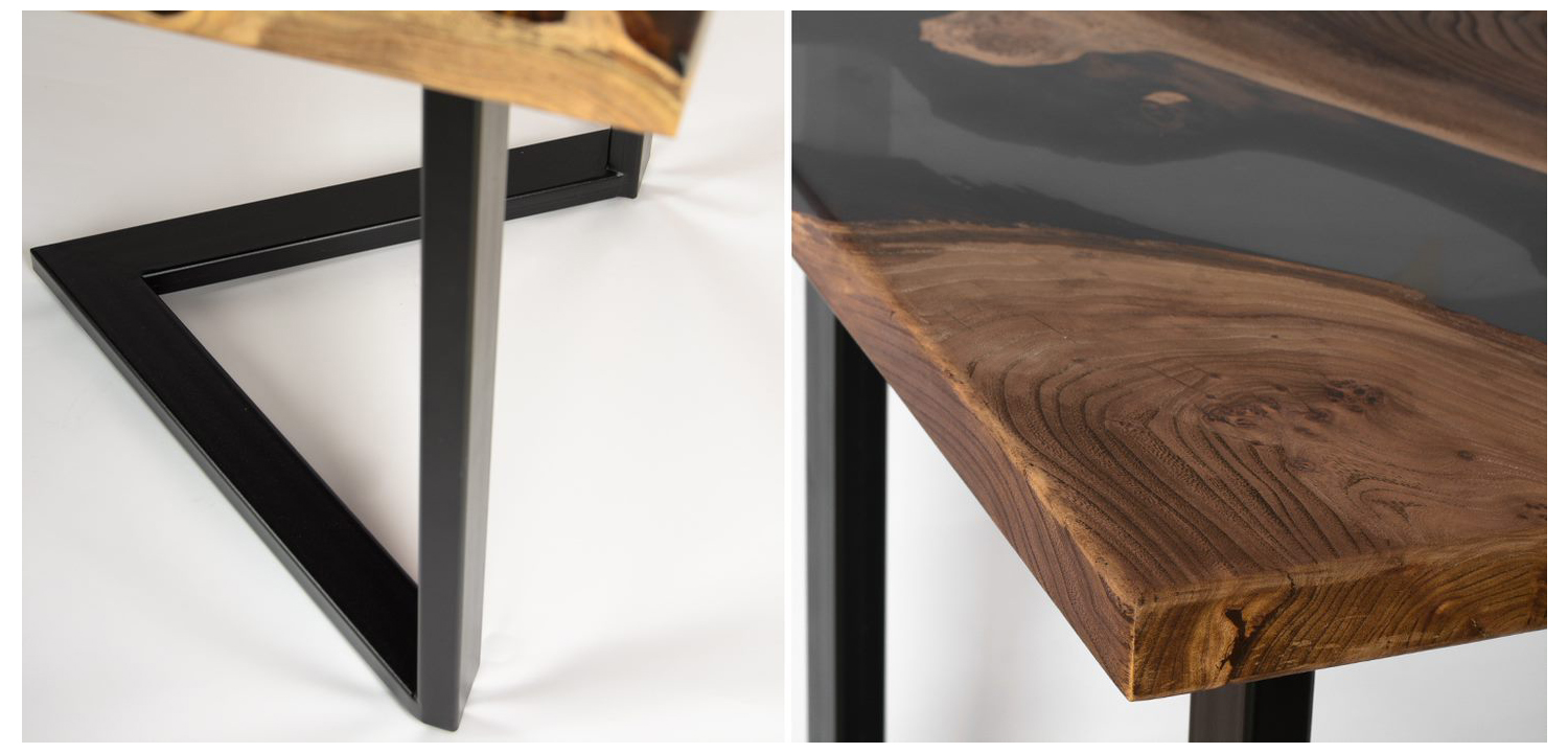 Обеденный стол массив карагача + черная прозрачная смола - фото