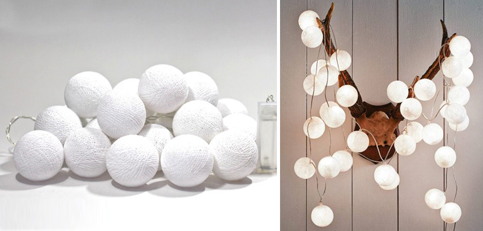 Гирлянда хлопковые фонарики Сotton Ball White - Loft-Concept в Перми