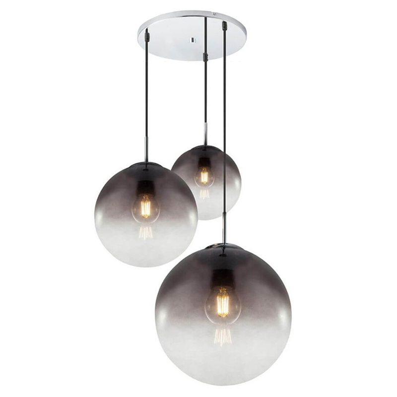 Люстра Ball Sunrise Pendant lamp smok 3 плафона Стекло Смок Хром в Перми | Loft Concept 