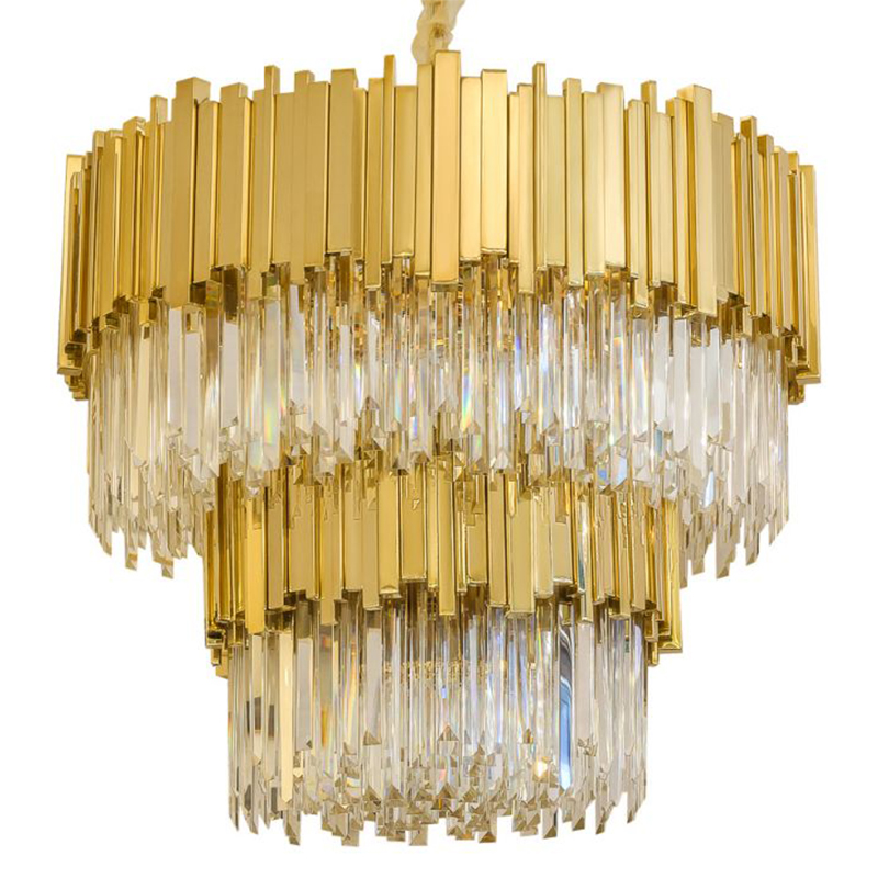 Круглая многоярусная люстра Luxxu Modern Cascade Chandelier Gold Metal Glass Золотой Прозрачное Стекло в Перми | Loft Concept 