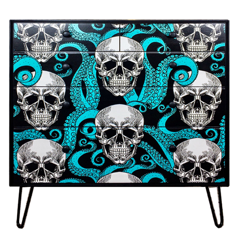 Комод с Черепами Chest of Drawers Skull and Octopus Черный Бирюзовый в Перми | Loft Concept 