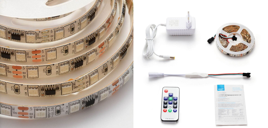 Комплект светодиодной влагозащищенной ленты 14,4W/m 60Led/m 5050SMD разноцветный 2M Комплект светодиодной влагозащищенной ленты 14,4W/m 60Led/m 5050SMD разноцветный 2M - Loft-Concept в Перми