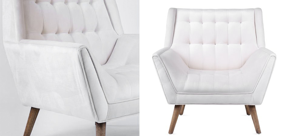 Кресло Danish Modern Armchair Tufted Accent белый велюр Кресло Danish Modern Armchair Tufted Accent белый велюр - Loft-Concept в Перми