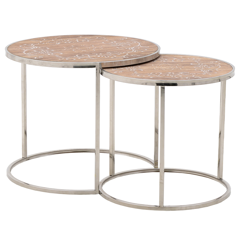 Комплект приставных столиков Malia Round Side Tables Древесина Серебряный в Перми | Loft Concept 