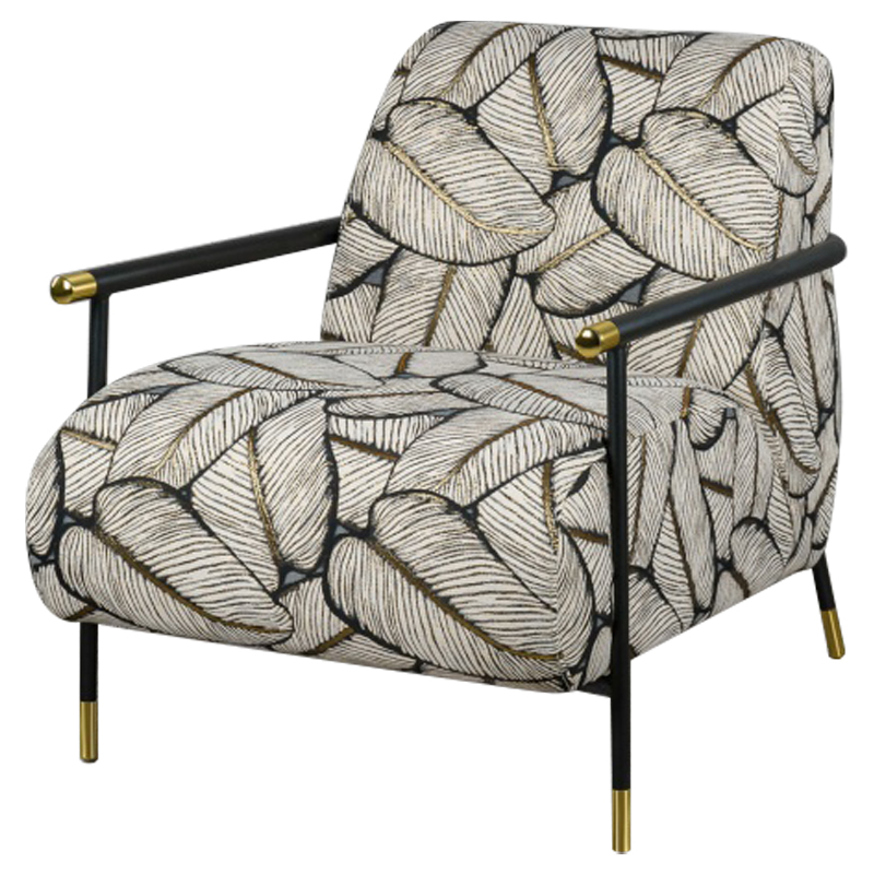 Кресло с Цветным принтом Листья Foliage Armchair Grey Серый ivory ( слоновая кость ) Черный Золотой в Перми | Loft Concept 