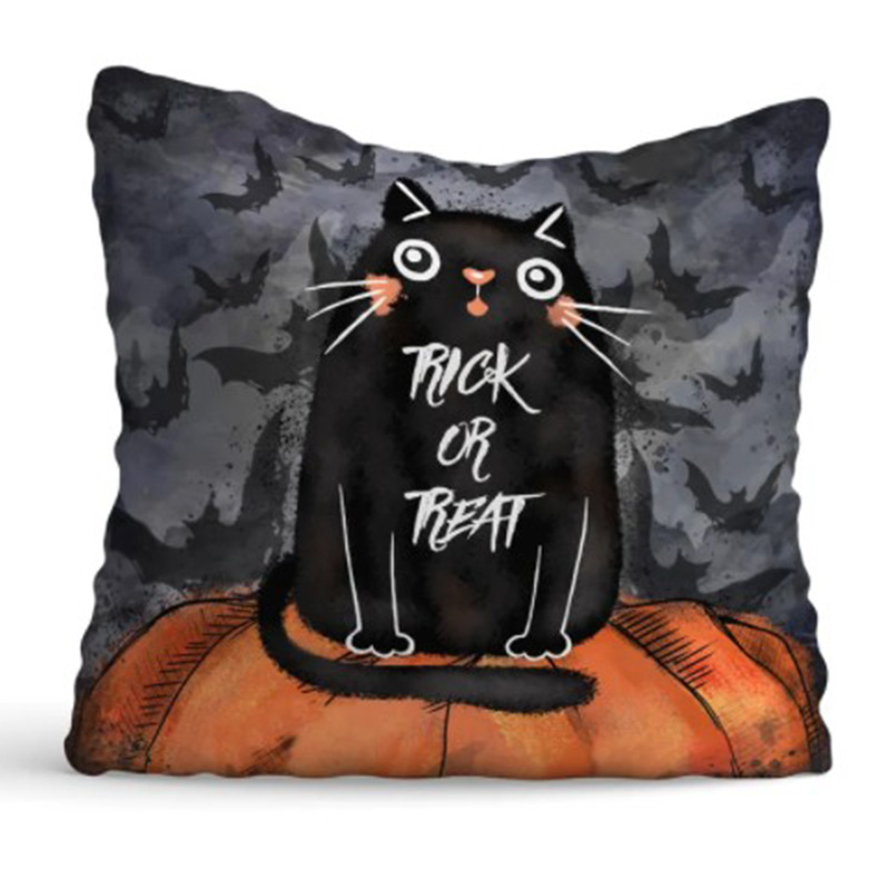 Подушка Halloween Trick or Treat Cat Черный Оранжевый Серый в Перми | Loft Concept 