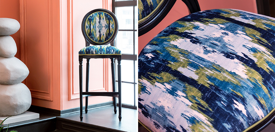 Барный стул с сине-зеленым узором Ikat Pattern Барный стул с сине-зеленым узором Ikat Pattern - Loft-Concept в Перми