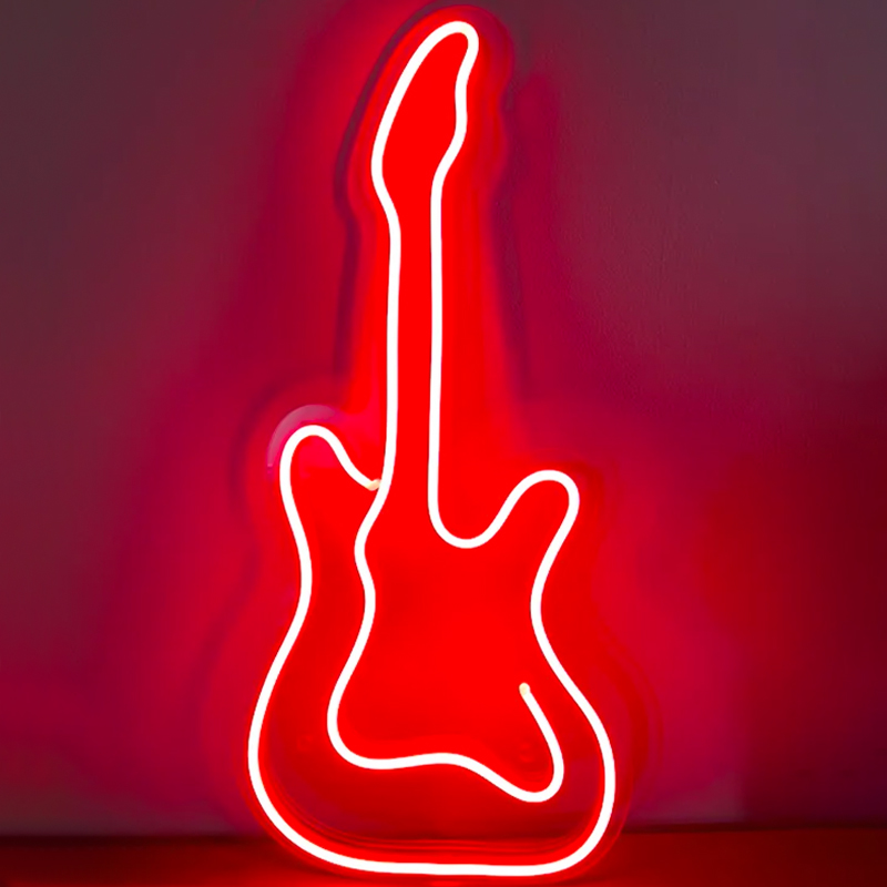 Неоновая настенная лампа Guitar Neon Wall Lamp Красный Прозрачный в Перми | Loft Concept 