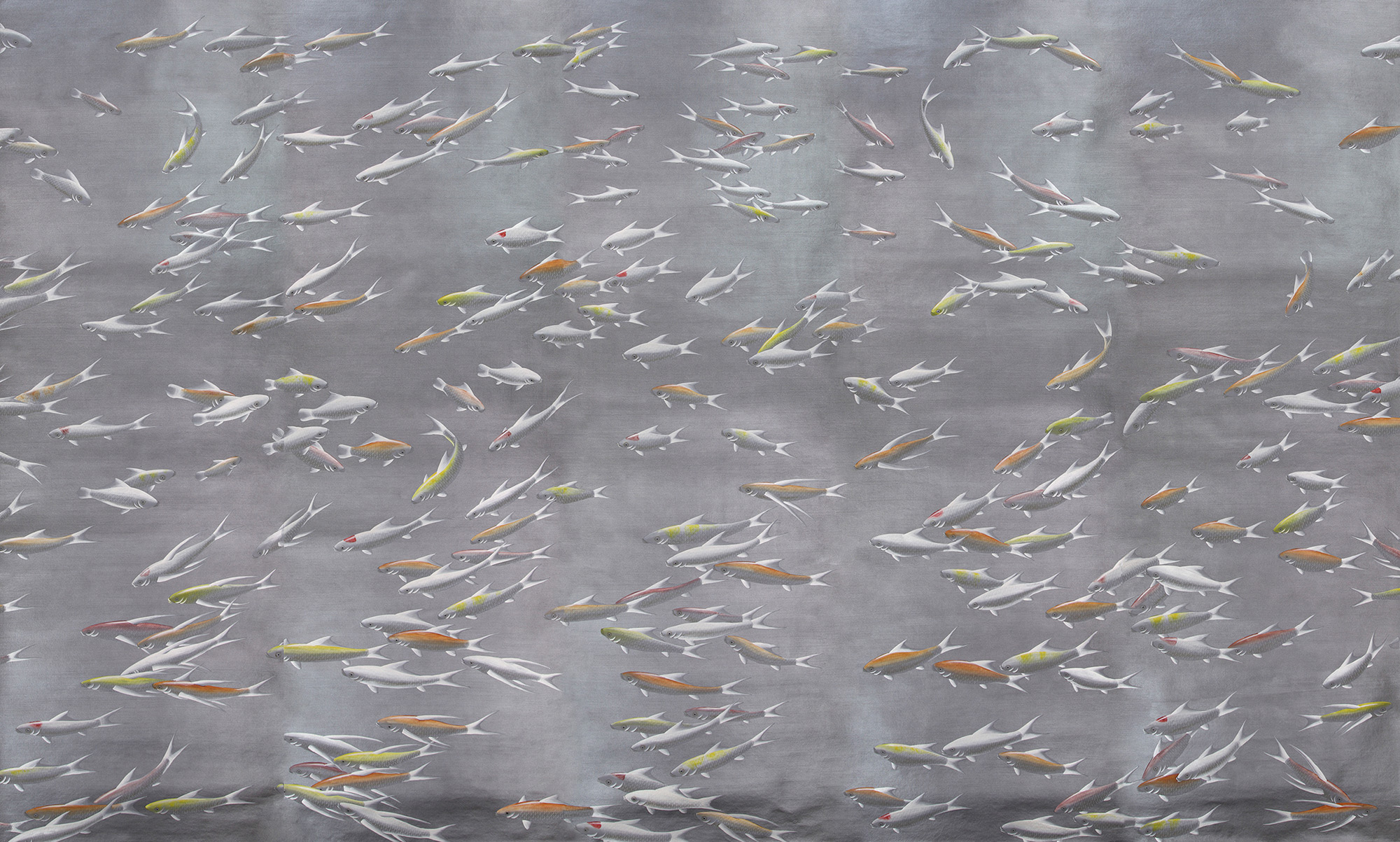Обои ручная роспись Fishes Koi on Flash metallic Xuan paper Обои ручная роспись Fishes Koi on Flash metallic Xuan paper - постер Loft-Concept в Перми