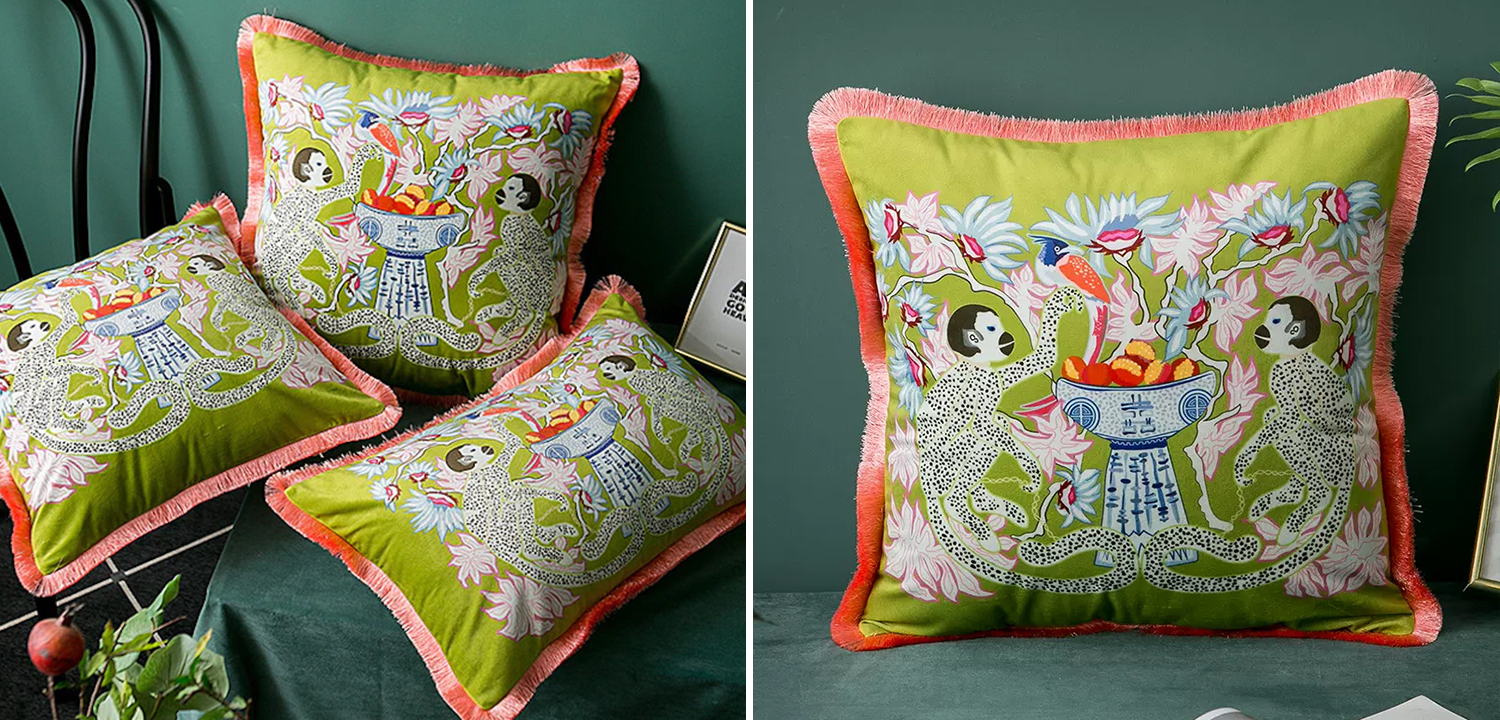 Декоративная подушка Two Monkeys Green Cushion - фото