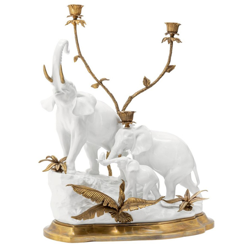 Подсвечник Abhika Candleholder Atlanta Elephants Белый Золотой в Перми | Loft Concept 