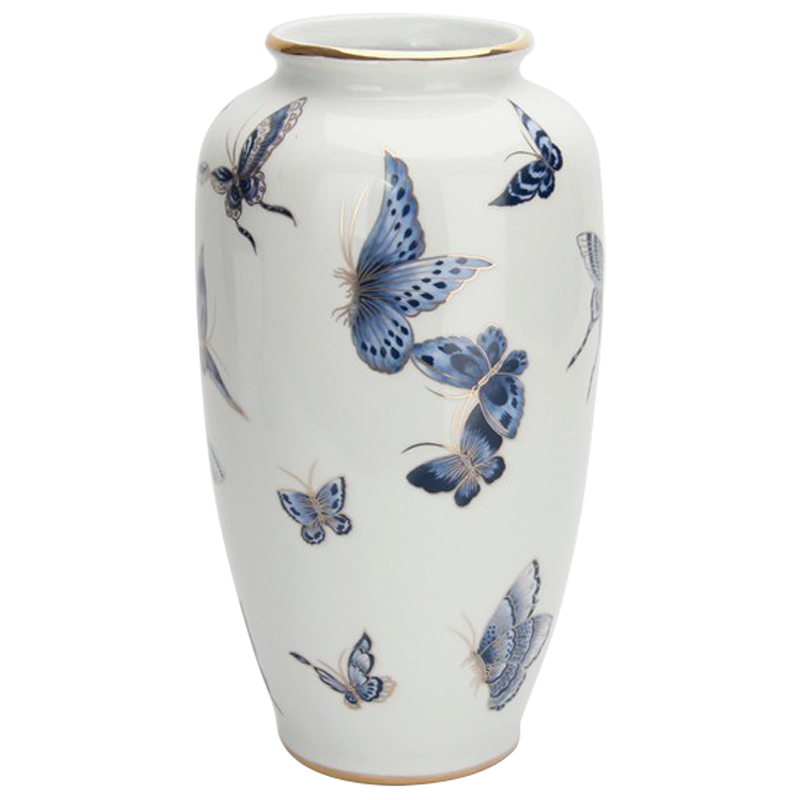 Ваза Porcelain Butterfly Blue and Gold Vase Белый Светло-синий Золотой в Перми | Loft Concept 