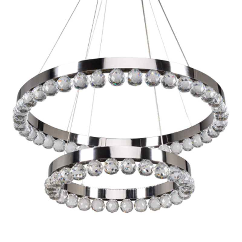 Люстра с двумя кольцами цвета хром и прозрачными хрустальными шарами по периметру Sacramento Transparent Balls Chandelier Хром Прозрачный в Перми | Loft Concept 