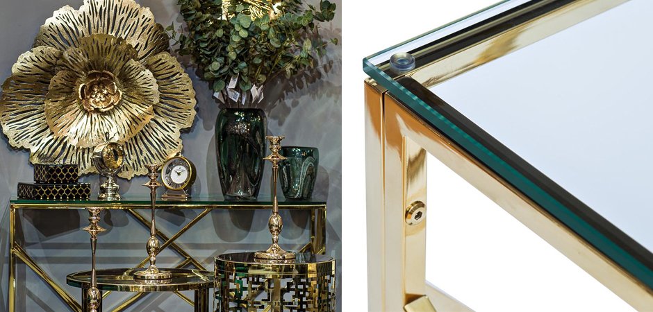 Консоль Serene Furnishing Gold Clear Glass Top Console Консоль Serene Furnishing Gold Clear Glass Top Console - Loft-Concept в Перми