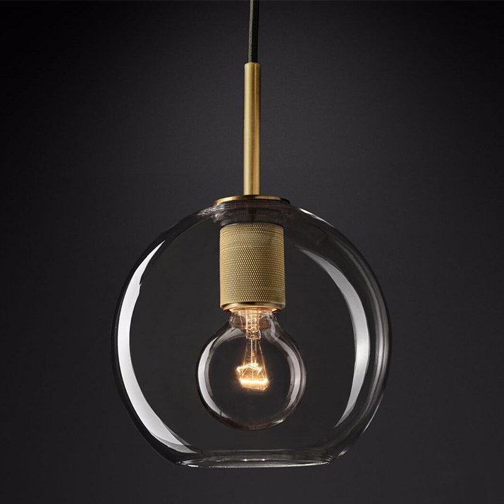 Подвесной светильник RH Utilitaire Globe Pendant Brass Латунь Прозрачное Стекло в Перми | Loft Concept 