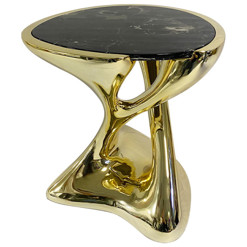 Приставной стол Molten Gold Side Table Глянцевое золото Черный Мрамор Nero в Перми | Loft Concept 