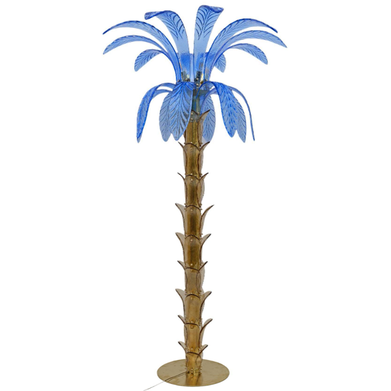 Торшер Glass Decorated Palm Floor Lamp Blue Листья Пальмы  Золотой Синий в Перми | Loft Concept 
