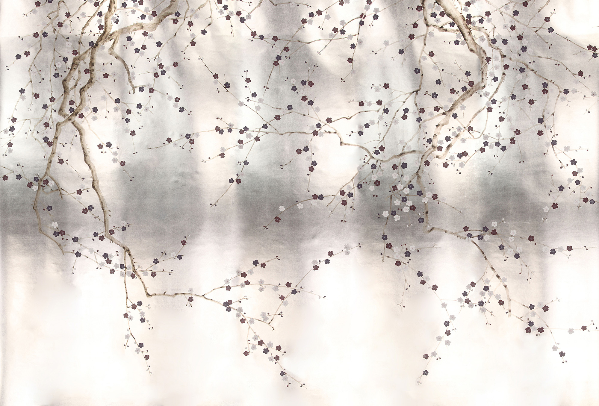 Обои ручная роспись Plum Blossom Lavender on Tarnished Silver gilded paper Обои ручная роспись Plum Blossom Lavender on Tarnished Silver gilded paper - постер Loft-Concept в Перми