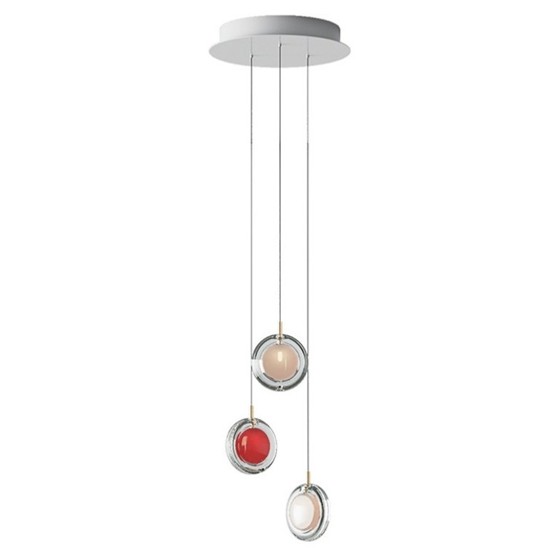 Люстра Lens 3 красный в стиле Bomma Прозрачное Стекло Красный Белый в Перми | Loft Concept 