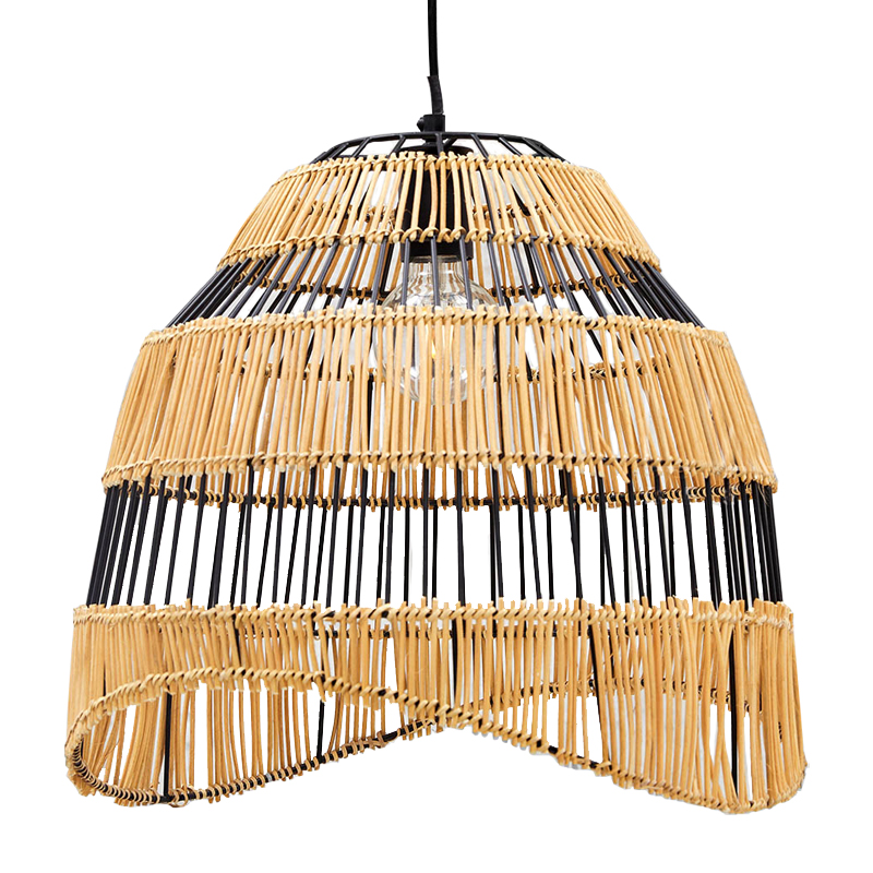 Люстра с плетеным абажуром Narayan Wicker Chandelier Древесина Черный в Перми | Loft Concept 