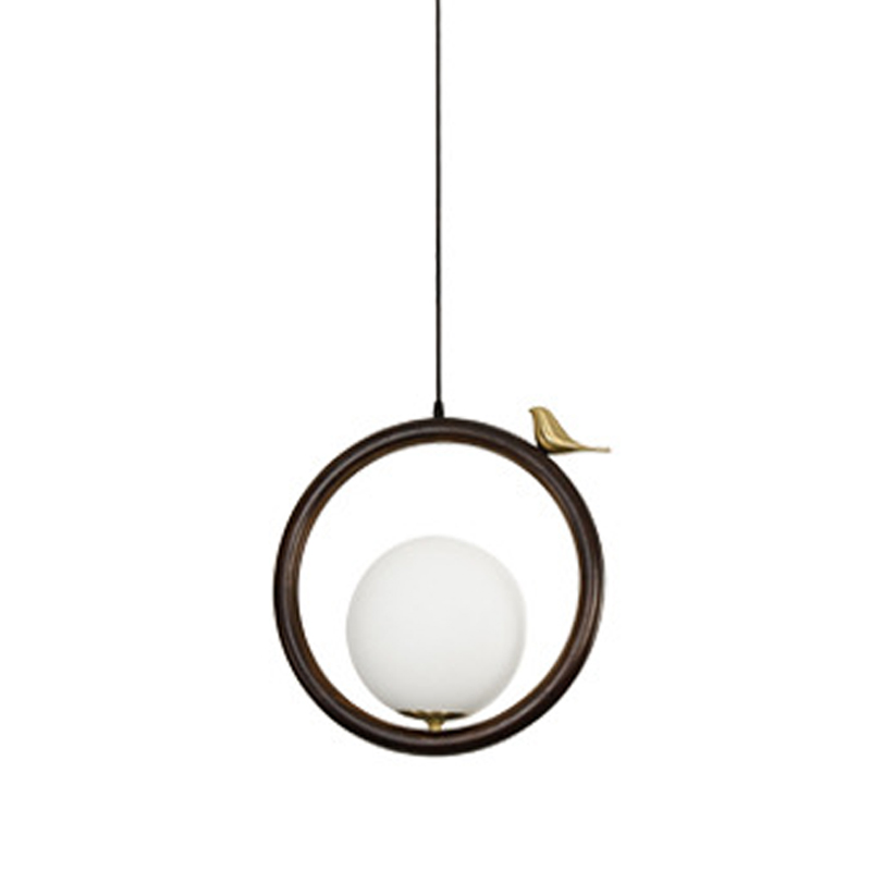 Светильник с птичкой Bird Wood Ring Hanging Lamp Латунь Белый Коричневый в Перми | Loft Concept 