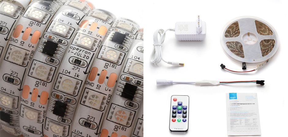 Комплект светодиодной влагозащищенной ленты 14,4W/m 60Led/m 5050SMD разноцветный 5 метров Комплект светодиодной влагозащищенной ленты 14,4W/m 60Led/m 5050SMD разноцветный 5 метров - Loft-Concept в Перми