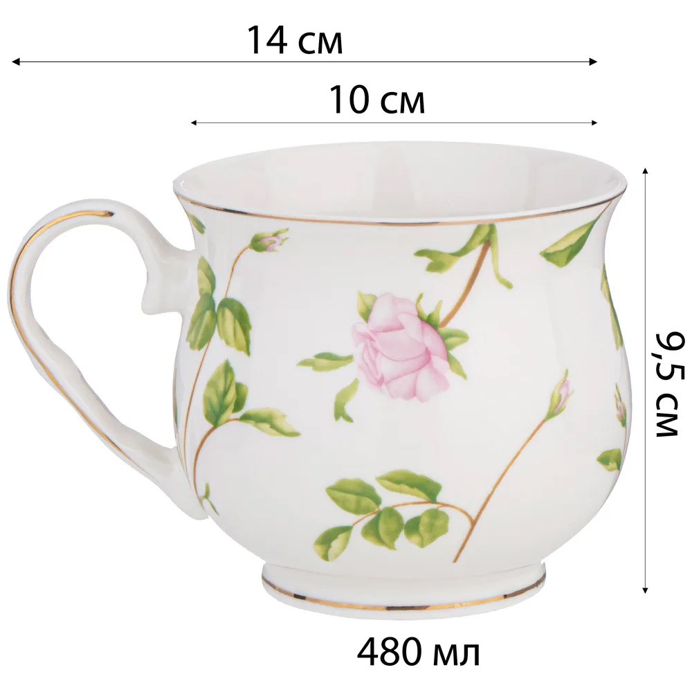 Кружка фарфоровая белая с цветочным принтом 480 мл Flower Porcelain Collection в Перми