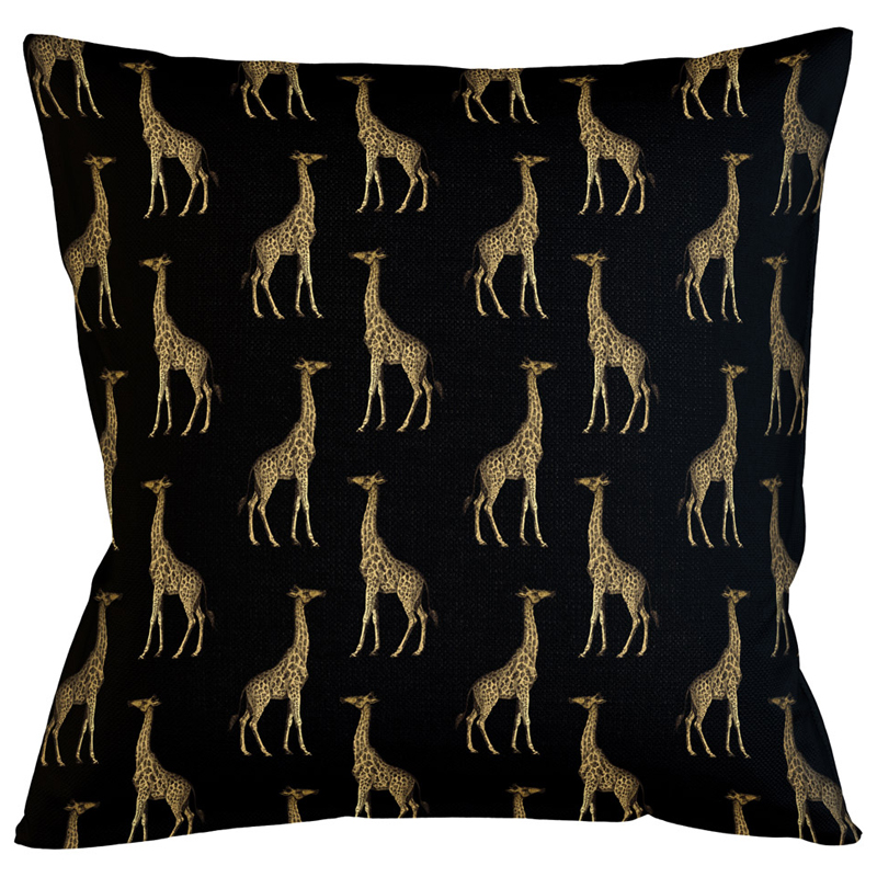 Декоративная подушка с узором из жирафов Home Safari Black Черный Коричневый Декоративная подушка с узором из жирафов Home Safari Black Черный Коричневый в Перми | Loft Concept