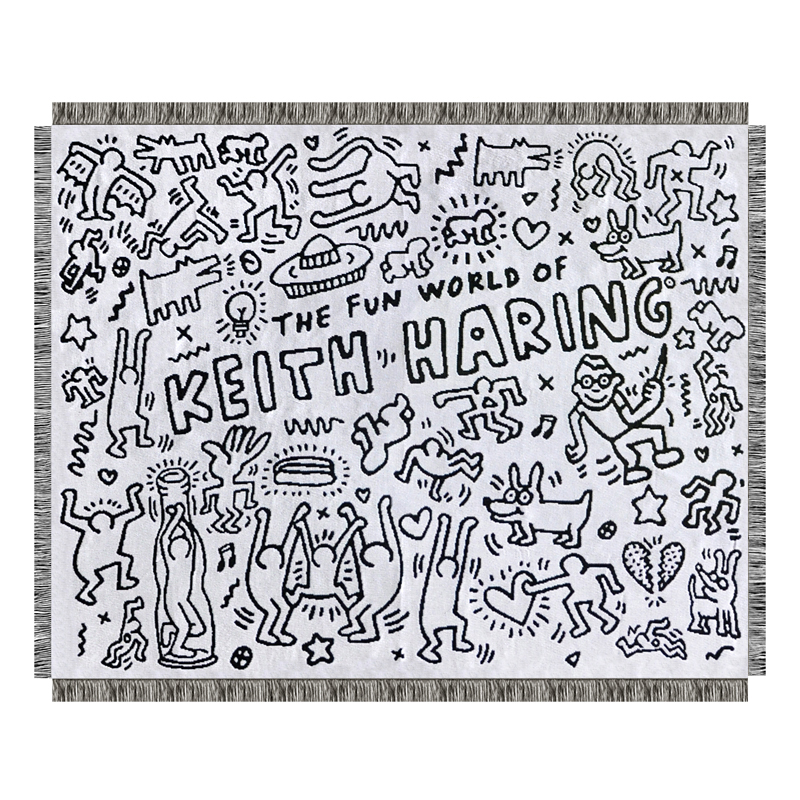 Покрывало граффити черно-белое Кит Харинг Keith Haring Bed Сover Черно-белый в Перми | Loft Concept 