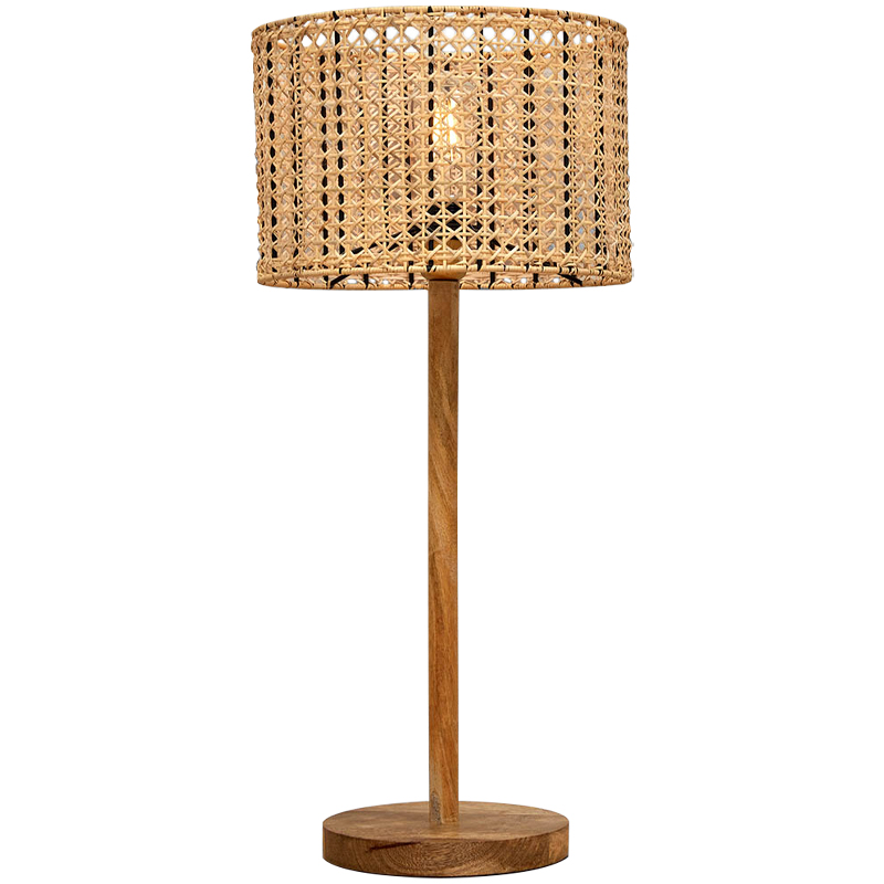 Деревянная настольная лампа с абажуром из ротанга Tamari Wicker Table Lamp Древесина в Перми | Loft Concept 